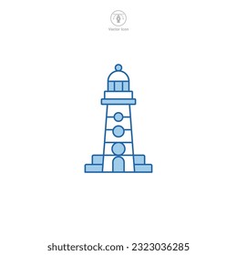 Lighthouse icon vector shows a stylized beacon, signifying navigation, safety, maritime guidance, coastline, and sea exploration