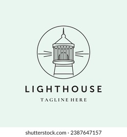 lighthouse iconic line art logo vector minimalist illustration design, lighthouse light sign symbol logo design