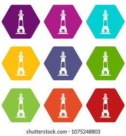 Lighthouse icons 9 set coloful isolated on white for web