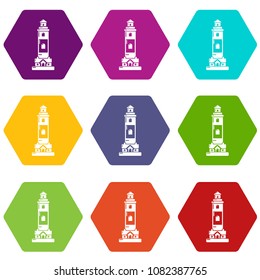 Lighthouse icons 9 set coloful isolated on white for web