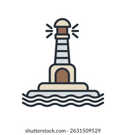 Iconos del faro aislados en el fondo blanco. Diseño de estilo plano