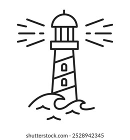 Ícones do farol. Ícone da torre do holofote. Navegação de farol. Avisos. Ilustração vetorial.