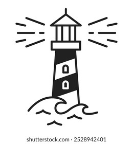 Ícones do farol. Ícone da torre do holofote. Navegação de farol. Avisos. Ilustração vetorial.