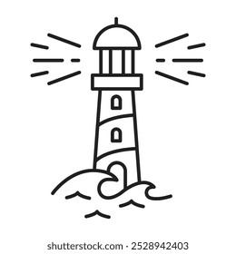 Ícones do farol. Ícone da torre do holofote. Navegação de farol. Avisos. Ilustração vetorial.