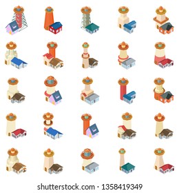 Lighthouse icons set. Isometric set of 25 lighthouse vector icons for web isolated on white background