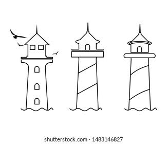 Lighthouse icons set. Outline set of lighthouse vector.  isolated on white background