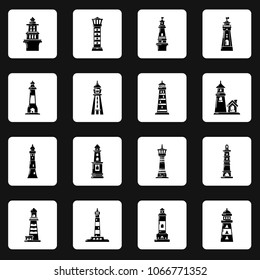 Lighthouse icons set. Simple illustration of 16 lighthouse vector icons for web