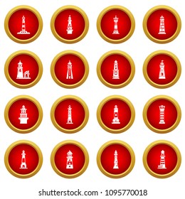 Lighthouse icons set. Simple illustration of 16 lighthouse vector icons for web