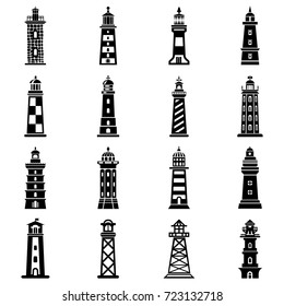 Lighthouse icons set. Simple illustration of 16 lighthouse vector icons for web