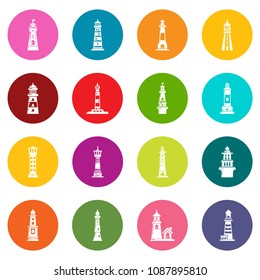 Lighthouse icons set vector colorful circles isolated on white background 