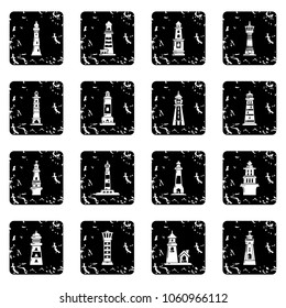 Lighthouse icons set vector grunge isolated on white background 