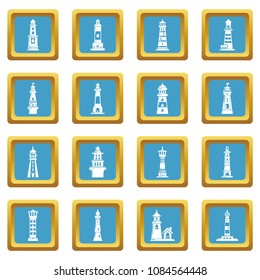 Lighthouse icons set vector sapphirine square isolated on white background 
