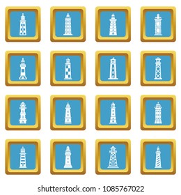 Lighthouse icons set vector sapphirine square isolated on white background 