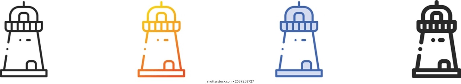 ícone de farol.Linear fino, gradiente, traço azul e negrito Design estilo isolado no fundo branco