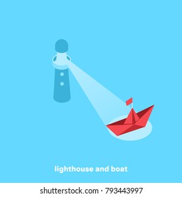 lighthouse illuminating the way the boat, isometric image