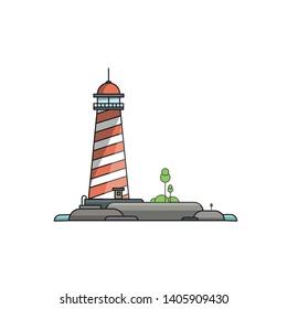 Lighthouse illustration above the coral amid the best sea
