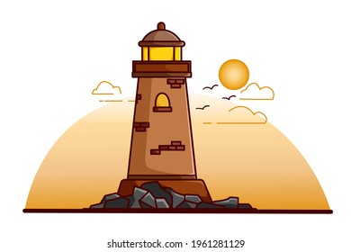 Lighthouse illustration at the afternoon
