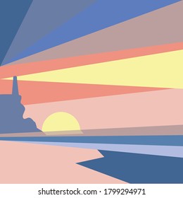 lighthouse illustration by the beach