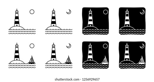 Lighthouse illustration at day and night.