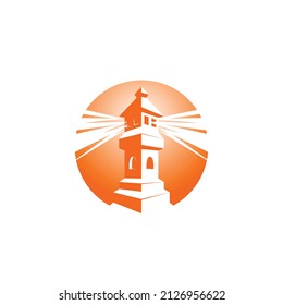 Logo de la ilustración del faro. Logo naranja con luces encendidas