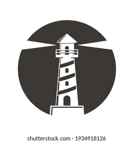 lighthouse illustration at night, vector art.