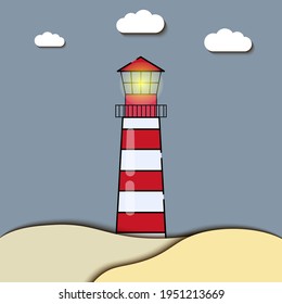 Lighthouse illustration in paper cut style. 
