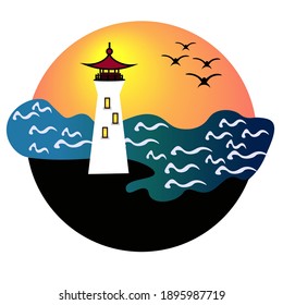 Lighthouse illustration at sunset eps10