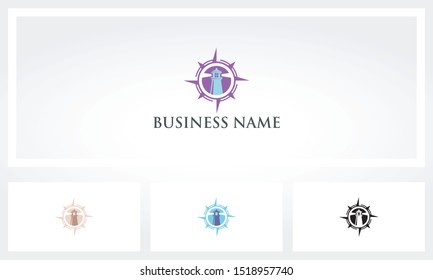 Lighthouse Inside A Compass Logo Design