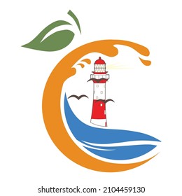 lighthouse inside orange fruit, vector