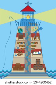 Lighthouse from the inside Stylish illustration of lighthouses internal organization.