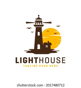 lighthouse inspiration illustration logo design on the beach