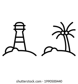 Lighthouse and island icon with outline style and pixel perfect base. Suitable for website design, logo, app and UI. Based on the size of the icon in general, so it can be reduced.
