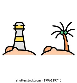 Lighthouse and island icon with outline style and pixel perfect base. Suitable for website design, logo, app and UI. Based on the size of the icon in general, so it can be reduced.