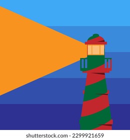 Lighthouse Island Ocean Light Lantern Vector Background stripes are colored