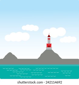 lighthouse, island, ocean. vector