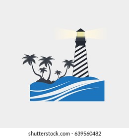 Lighthouse and island with palm trees