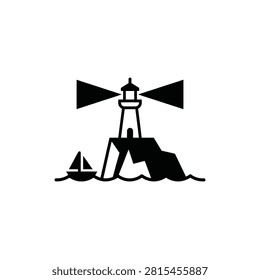 Lighthouse, island, sea, ocean, ship, sailboat, beacon.