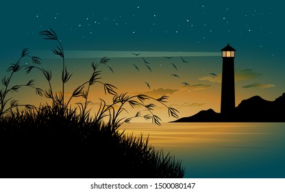 lighthouse in island vector landscape