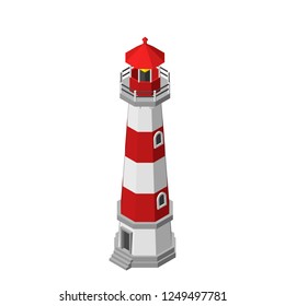 Lighthouse. Isolated on white background. 3d Vector illustration. Isometric projection.