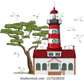 Faro aislado en ilustración de fondo blanco