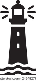 lighthouse isolated on a white background on the ocean 