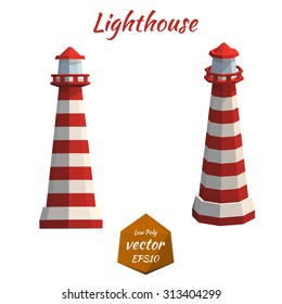 Lighthouse isolated on white background. Recreation. Low poly style. Vector illustration.