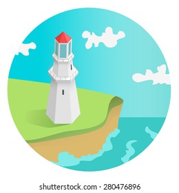 The lighthouse in the isometric afternoon.