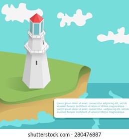 The lighthouse in the isometric afternoon. Place for text.