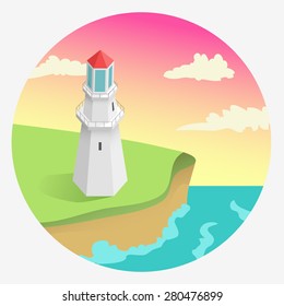 The lighthouse in the isometric evening.