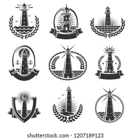 Lighthouse labels and elements set. Vector