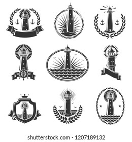 Lighthouse labels and elements set. Vector