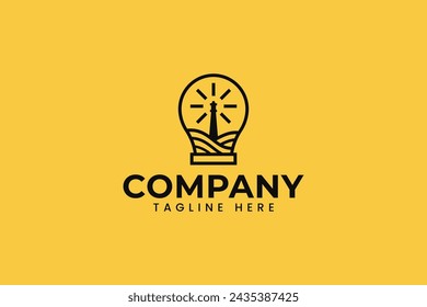 lighthouse with lamp light and sea wave logo for creative community building company business