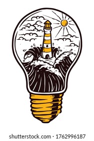 Lighthouse and lamp vector illustration