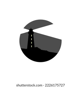 Lighthouse and land circle icon logo background vector design